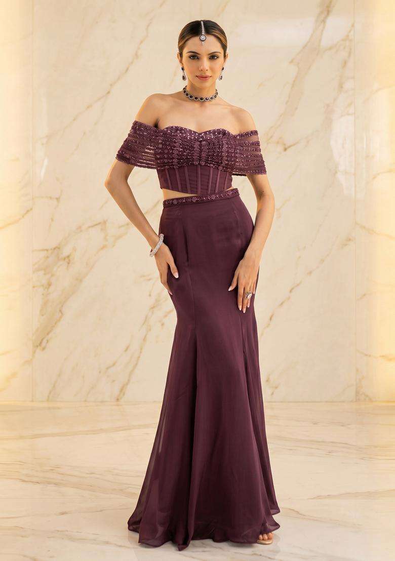 Mauve Handwork Fusion Set - Indya