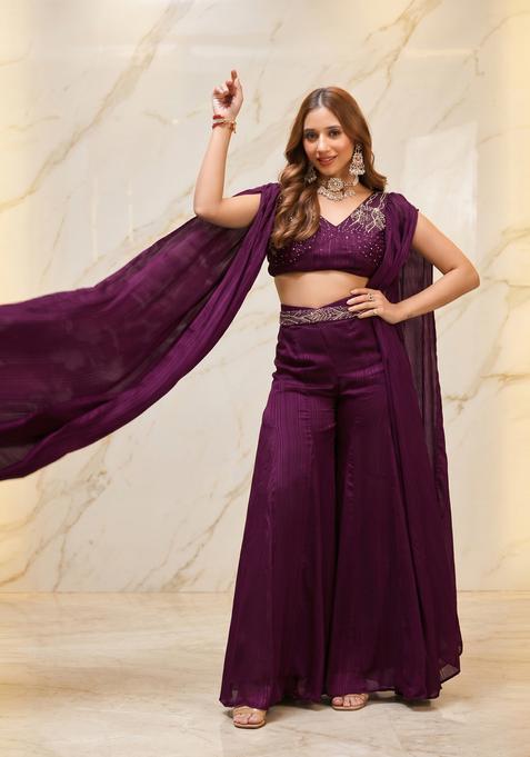 Deep Plum Handwork Fusion Set