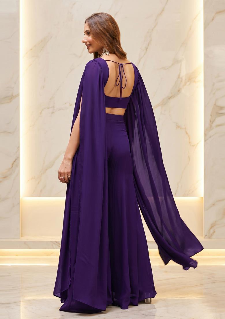 Deep Purple Handwork Fusion Set - Indya