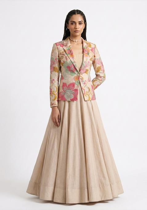 Pastel Beige Printed Viscose Lehenga Set