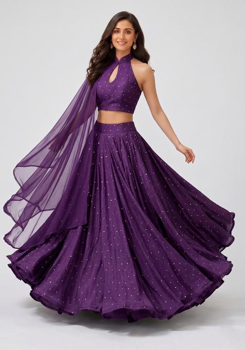 Deep Purple Embellished Crepe Lehenga Set