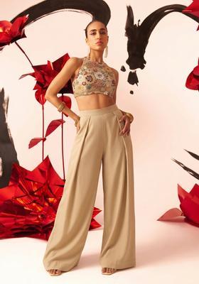 Beige Embroidered Tissue Fusion Set