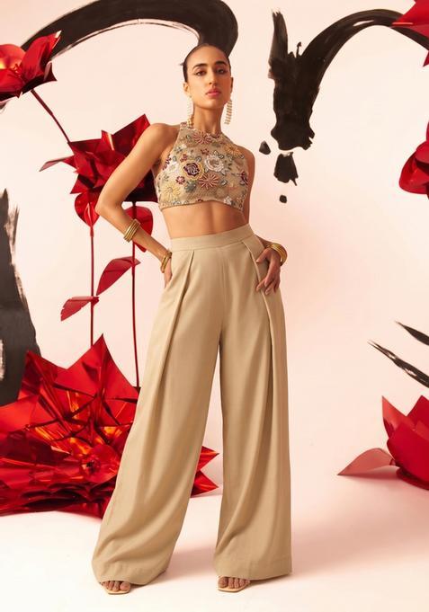 Beige Embroidered Tissue Fusion Set
