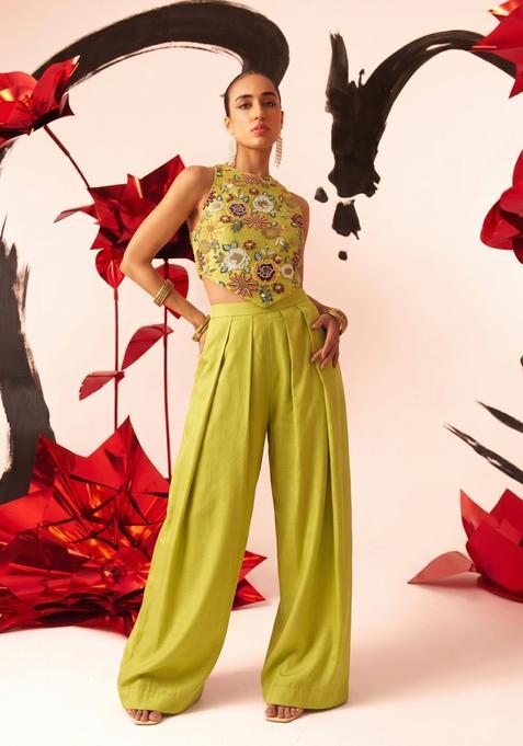 Lime Green Embroidered Fusion Set