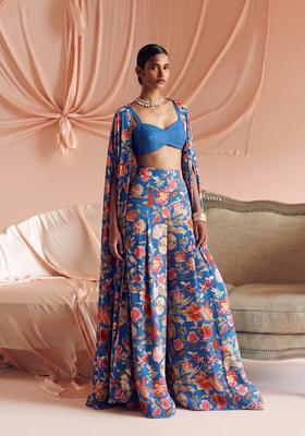 Pastel Blue Printed Georgette Fusion Set