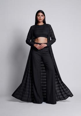 Black Embroidered Georgette Fusion Set