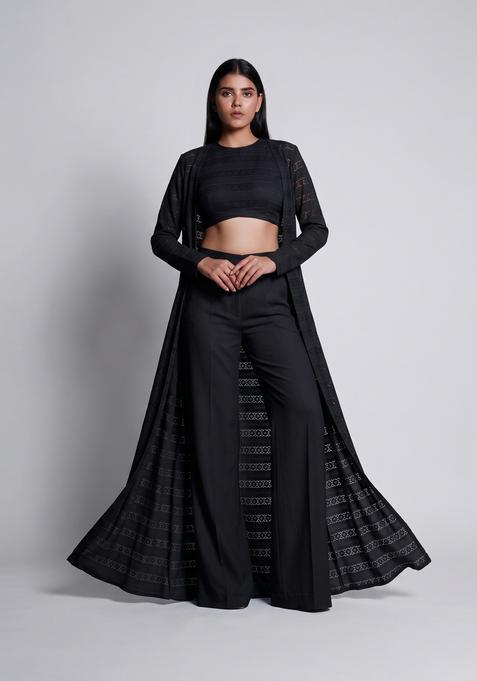 Black Embroidered Georgette Fusion Set