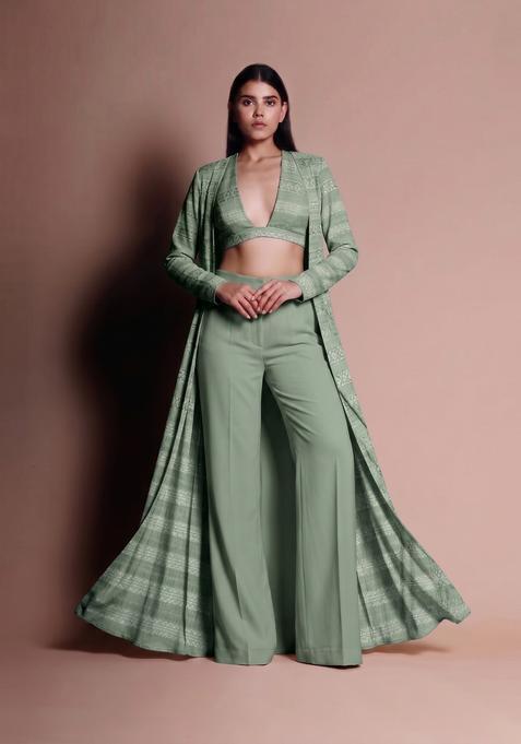 Pastel Green Embroidered Georgette Fusion Set