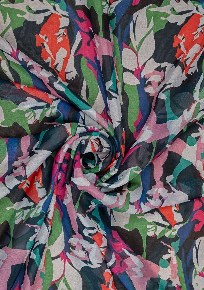 Black Printed Organza Fusion Set - Indya