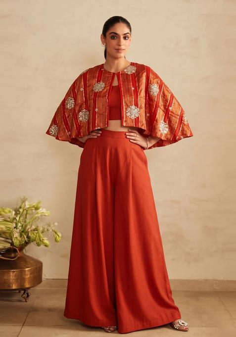 Rust Orange Embroidered Tissue Fusion Set