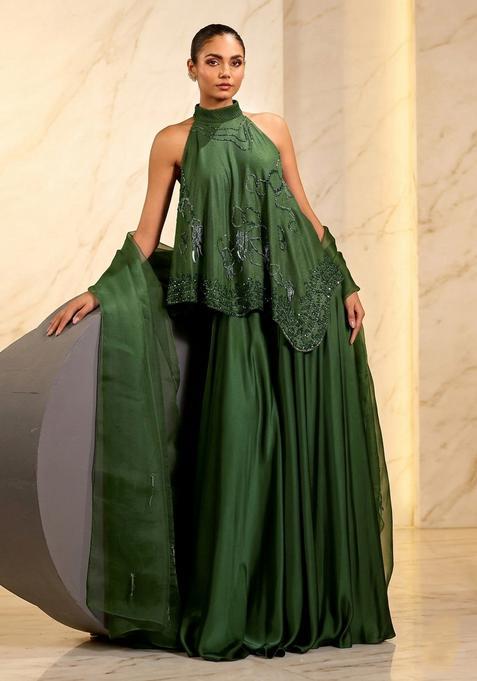 Olive Green Handwork Sharara Set