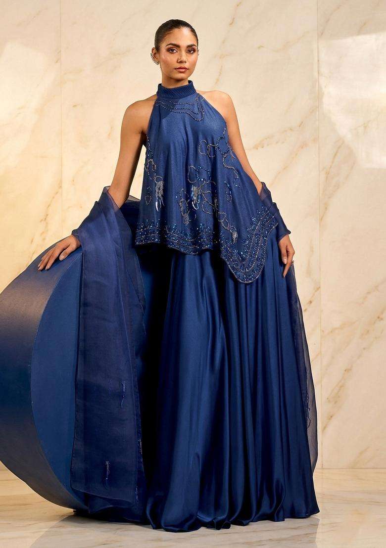 Navy Blue Handwork Fusion Set - Indya