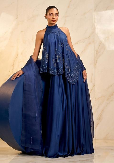 Navy Blue Handwork Fusion Set