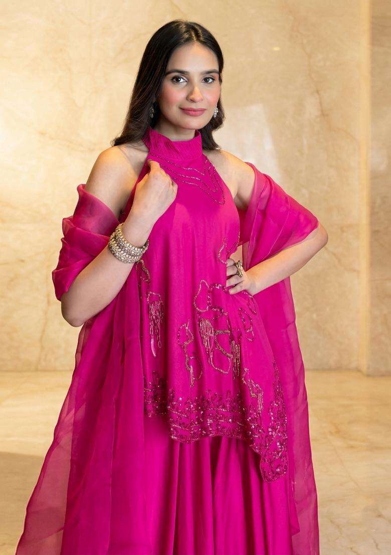 Pink Handwork Fusion Set - Indya