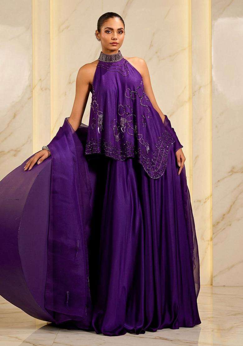Purple Handwork Fusion Set - Indya