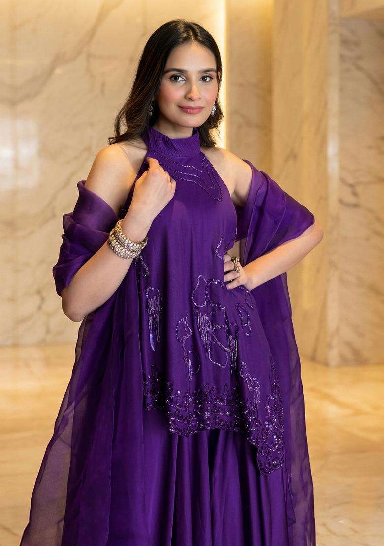 Purple Handwork Fusion Set - Indya