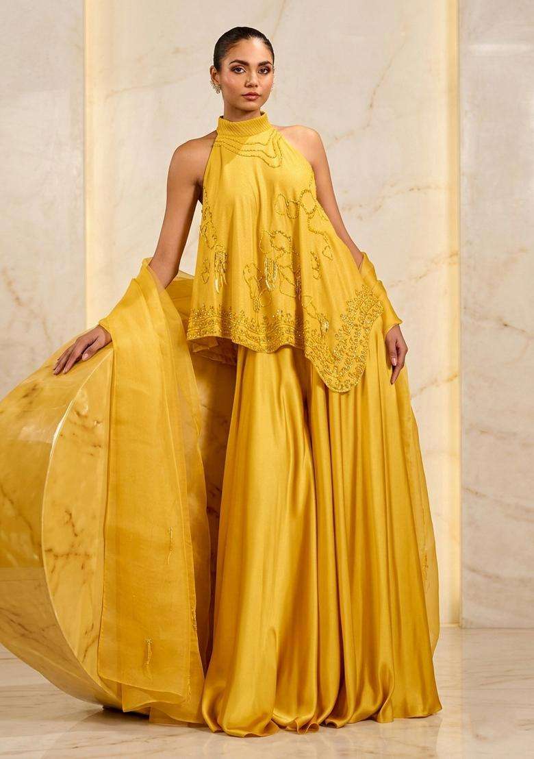 Yellow Handwork Fusion Set - Indya