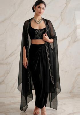Black Embroidered Handwork Fusion Set