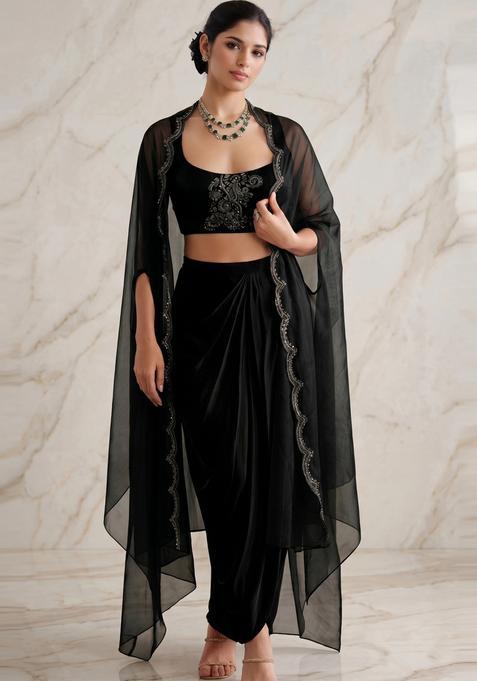 Black Embroidered Handwork Fusion Set