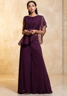 Deep Plum Embroidered Handwork Fusion Set