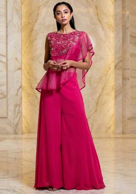 Pink Embroidered Handwork Fusion Set