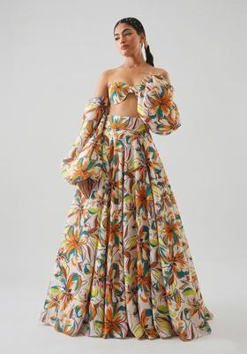 Multicolor Printed Georgette Lehenga Set