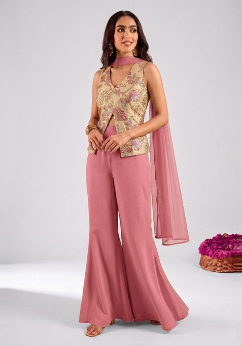 Beige Embroidered Tissue Fusion Set