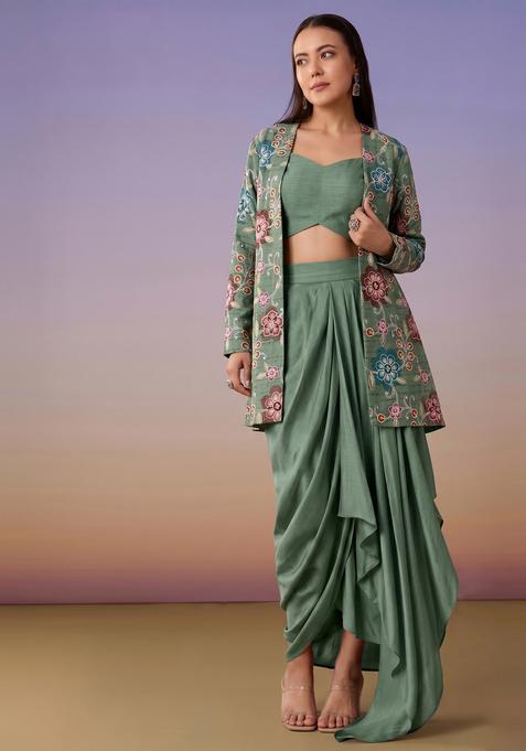 Sage Green Embroidered Tissue Fusion Set