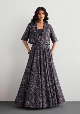 Black Printed Crepe Fusion Set