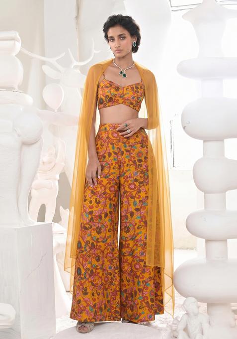 Ornage Printed Georgette Fusion Set