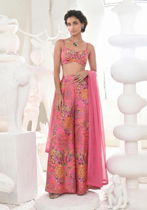 Pink Printed Georgette Fusion Set