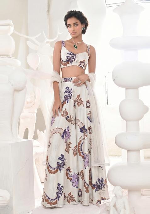 Off White Printed Georgette Fusion Set