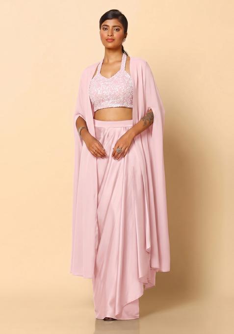 Light Pink Sequin Net Fusion Set