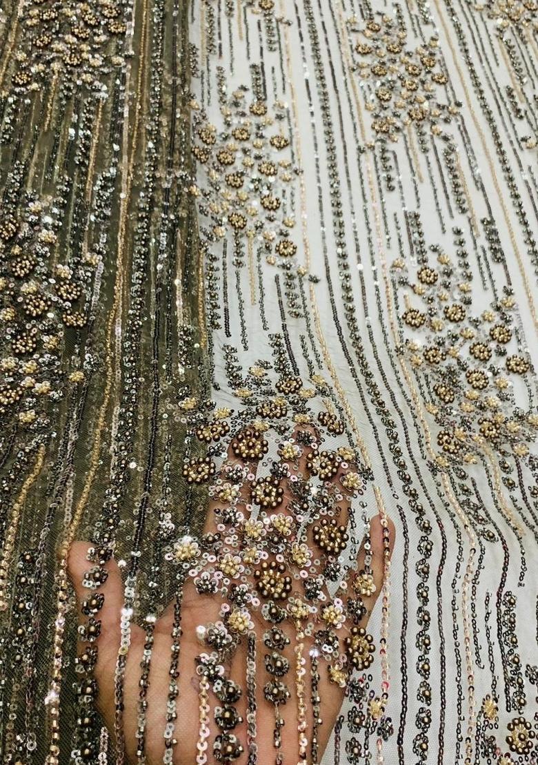 Olive Green Embroidered Net Sharara Set - Indya