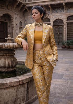 Mustard Brocade Fusion Set