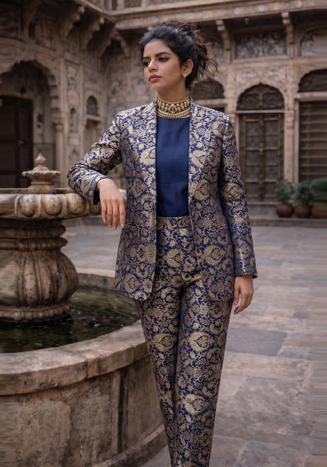 Royal Blue Brocade Fusion Set
