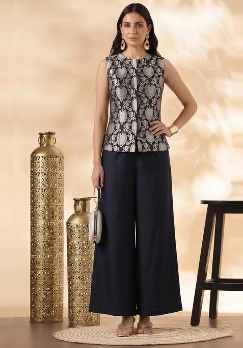 Black Embroidered Silk Fusion Set