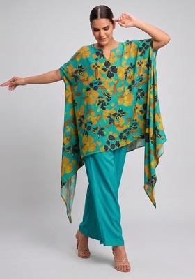 Blue Printed Crepe Fusion Set