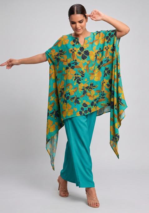 Blue Printed Crepe Fusion Set