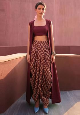 Maroon Brocade Fusion Set