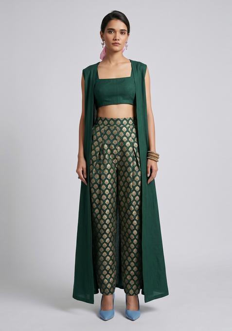 Dark Green Brocade Fusion Set