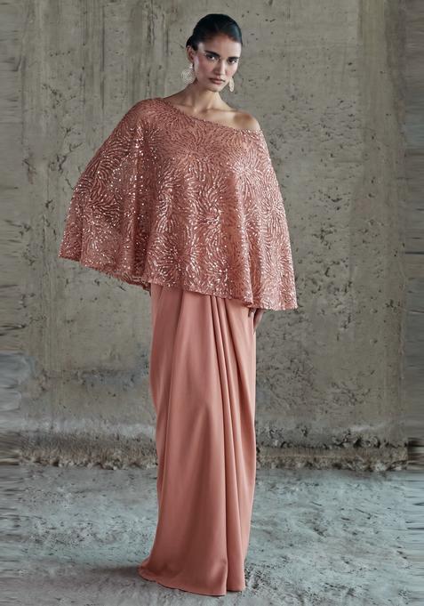 Brown Sequin Net Fusion Set