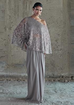 Steel Grey Sequin Net Fusion Set