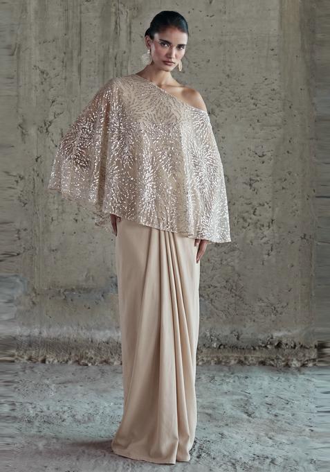 Grey Sequin Net Fusion Set