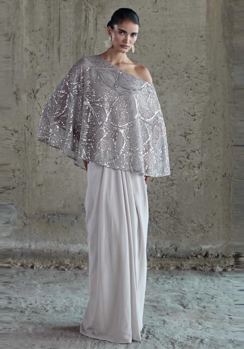 Steel Grey Sequin Net Fusion Set