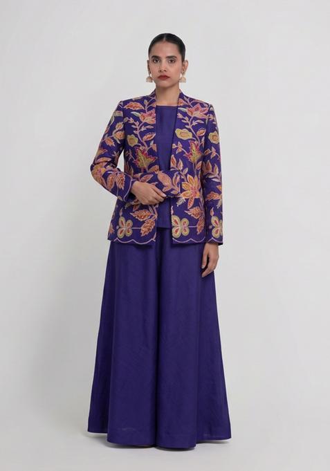 Deep Purple Printed Organza Fusion Set