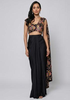 Black Embroidered Crepe Fusion Set