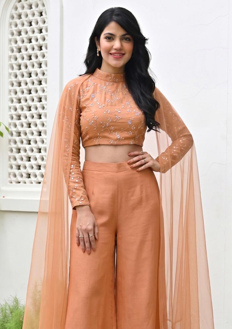 Copper Embroidered Organza Fusion Set - Indya