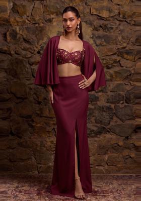 Deep Wine Embroidered Tissue Fusion Set