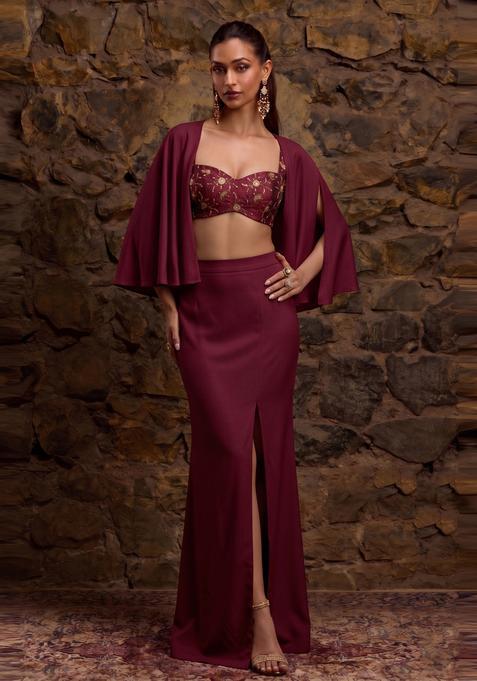 Deep Wine Embroidered Tissue Fusion Set